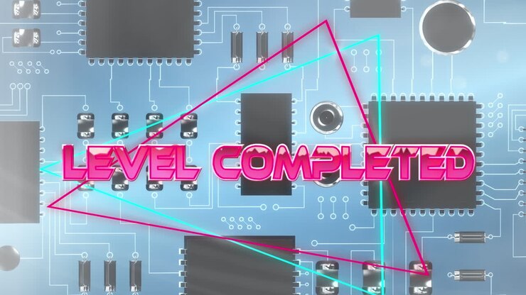 Animation of pink metallic text challenge accepted over neon lines on green computer motherboard