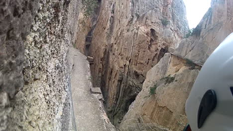 First-Person-View-Hiker-on-Dangerous-Steep-Pathway-El-Caminito-Del-Rey