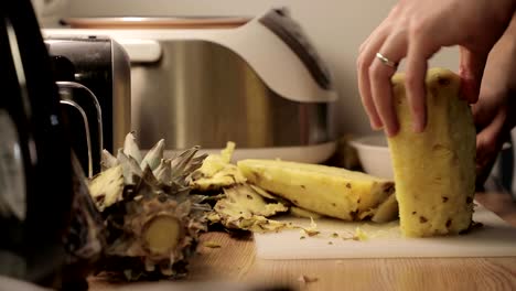 pineapple cutting close-up