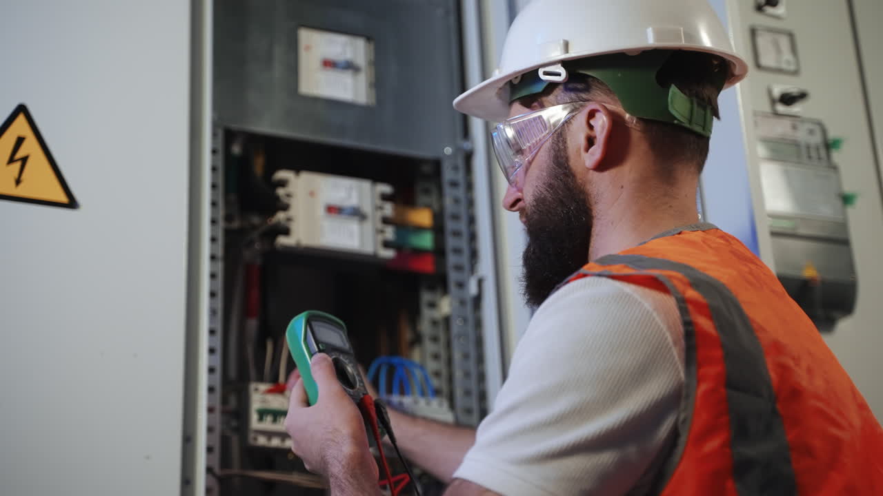 electricista inspeccionando el panel eléctrico