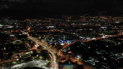 aerial city view from drone of medellin, colombia at night
