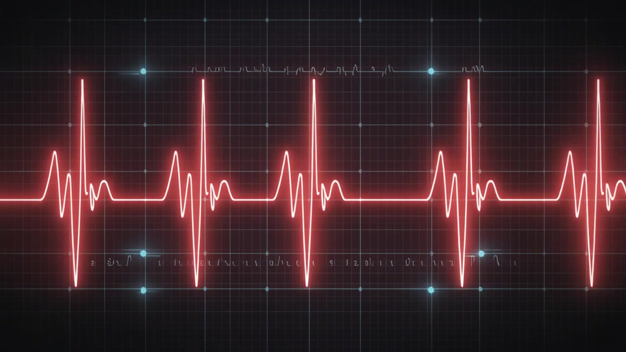 Monitor cardiaco EKG rosso che mostra i segni vitali