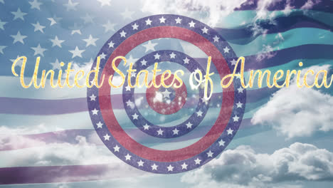 united states of america text over stars spinning on circles against waving us flag