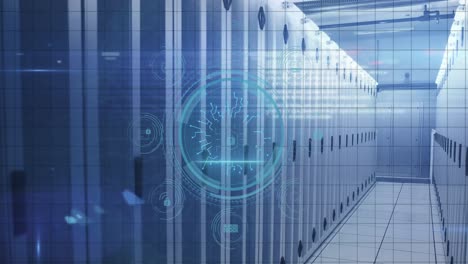 animation of data processing and padlock over server room