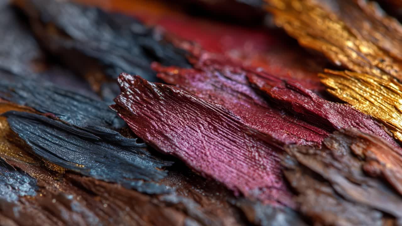 Vista ravvicinata di texture di pittura multicolore che mostrano sfumature ricche e dettagli, catturando l'essenza artistica dei colori stratificati in una composizione astratta.