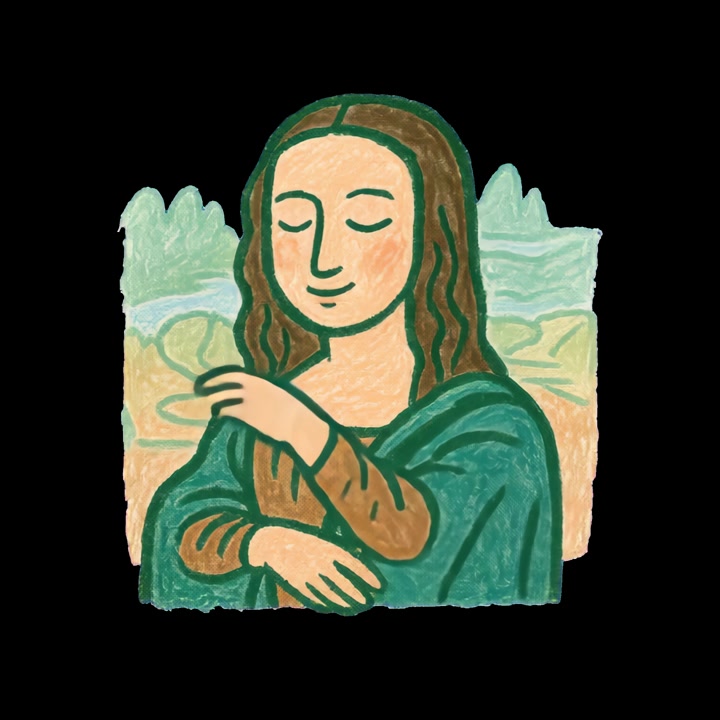 Animerad kritteckning av Mona Lisa med skiftande ansiktsuttryck