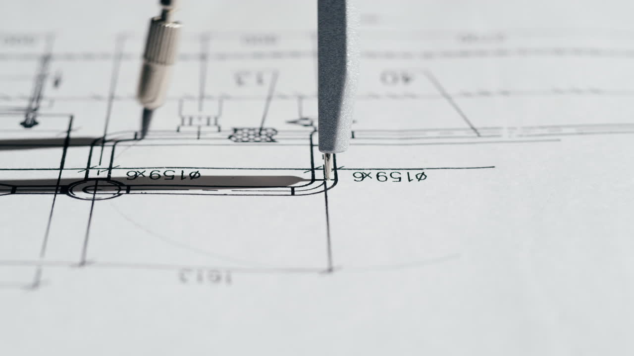 Drafting Compass on Technical Drawing