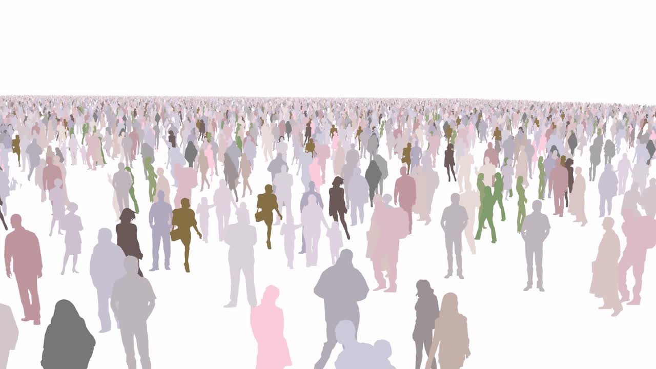 엄청난 군중이 머무르고 카메라는 사람들로 가득 찬 모든 지역을 보여줍니다.