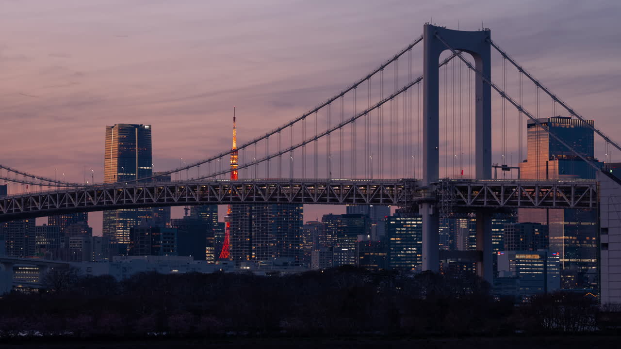 Tokyo Cityscape at Sunset with Rainbow Bridge