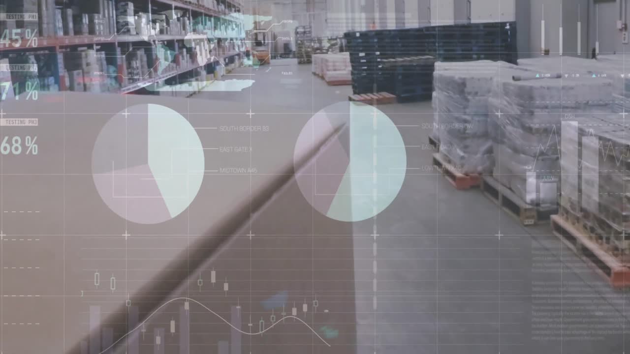 анимация обработки данных над пустым складом