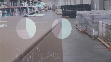 animación del procesamiento de datos en un almacén vacío