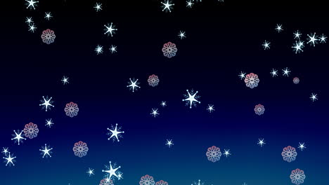 animation of christmas snowflakes falling on dark blue background