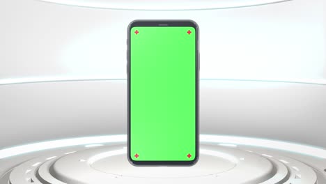 teléfono móvil pantalla verde encendiendo fondo de tecnología de ciencia ficción