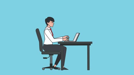 만화 사업가 여성 캐릭터 노트북에서 작업 작업장 애니메이션 루마 매트