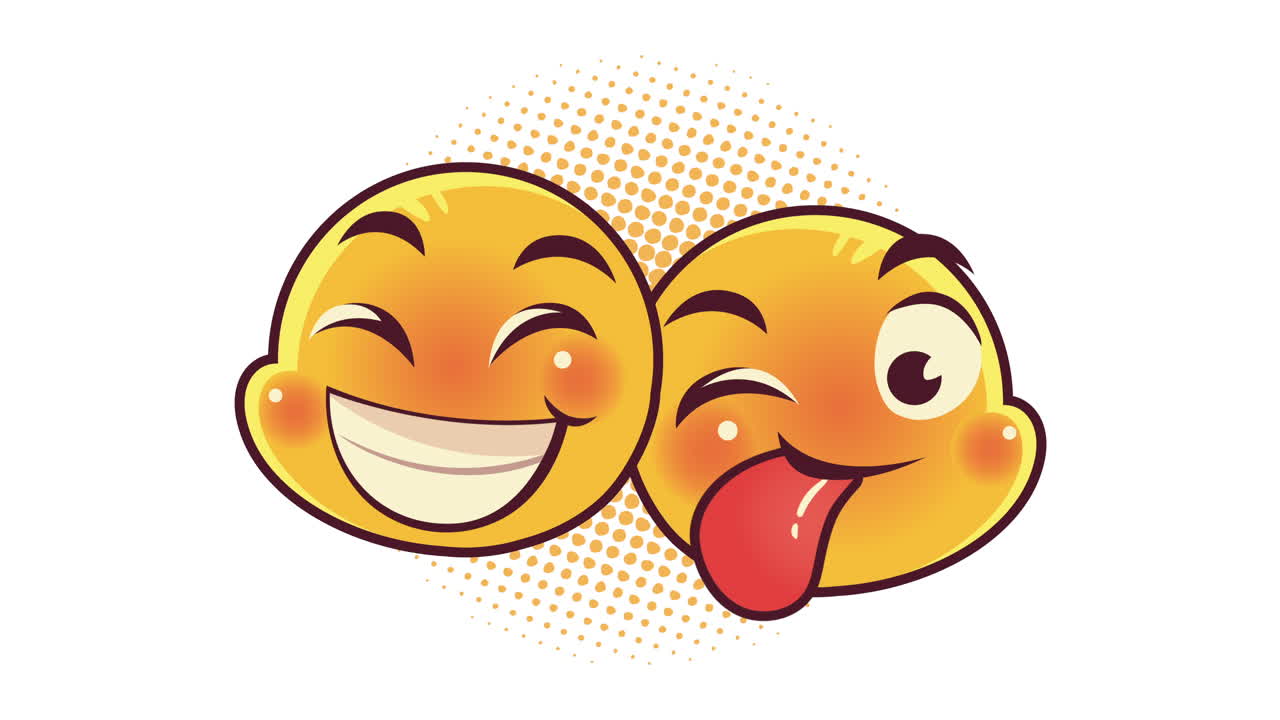 Animazione di coppia di personaggi emoticon carini, pazzi e felici