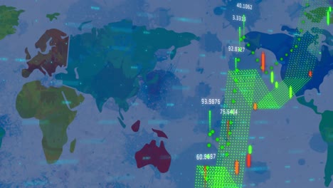 animación del procesamiento de datos sobre el mapa del mundo