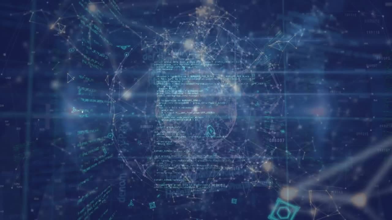 animación de reloj de neón y globo de la red de conexiones y procesamiento de datos