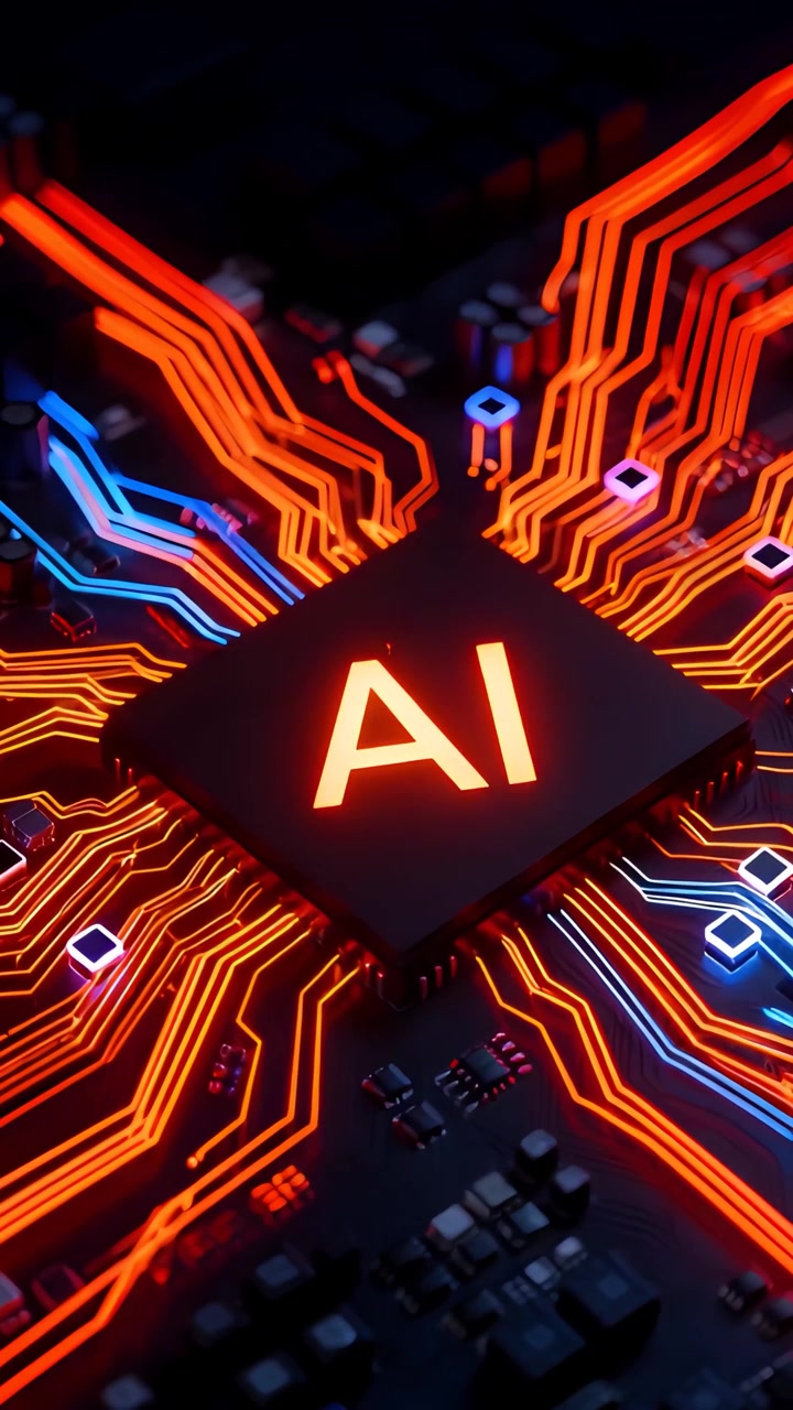 Futuristinen tekoälysirun emolevyn teknologian tausta 4K