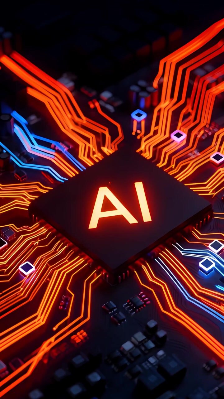 Sfondo Tecnologico Futuristico con Scheda Madre e Chip AI 4K