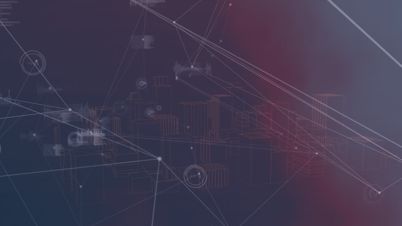 animación de la red con procesamiento de datos sobre la ciudad 3d.