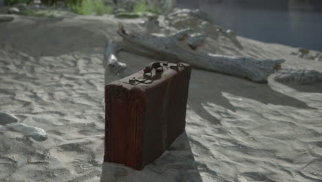 maleta de época en una playa de arena