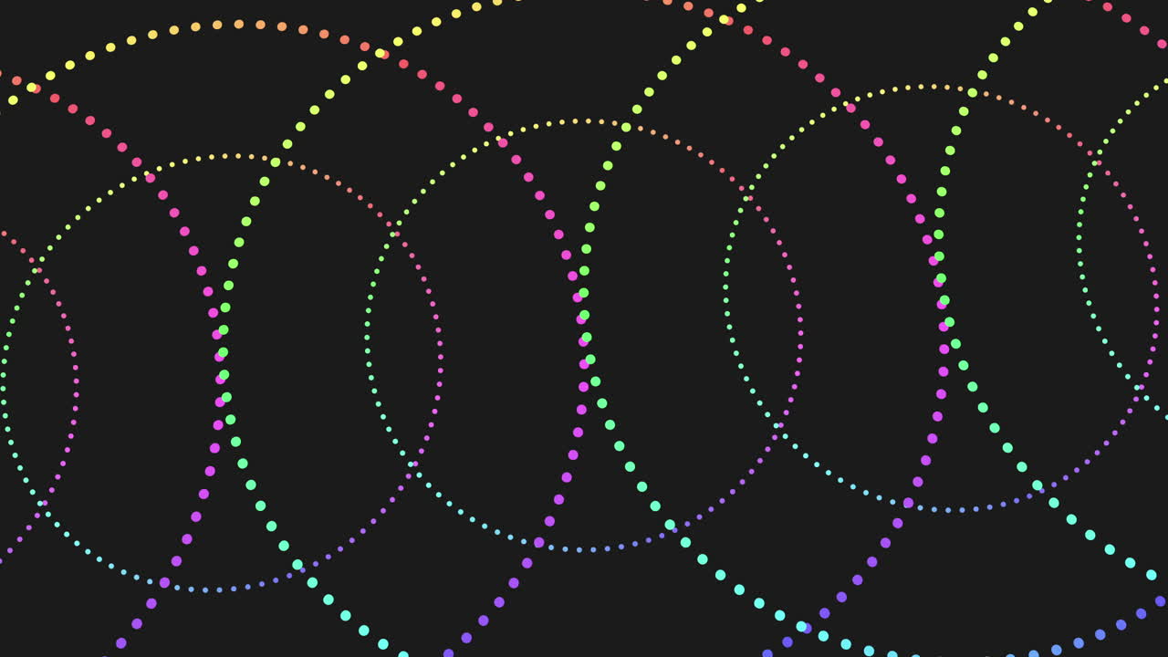 검은색에 있는 다채로운 원, 장난스러운 점들의 패턴