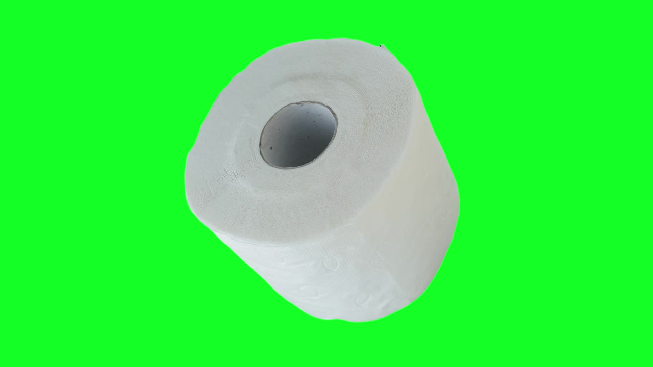 Toilet paper roll on green screen for chroma key