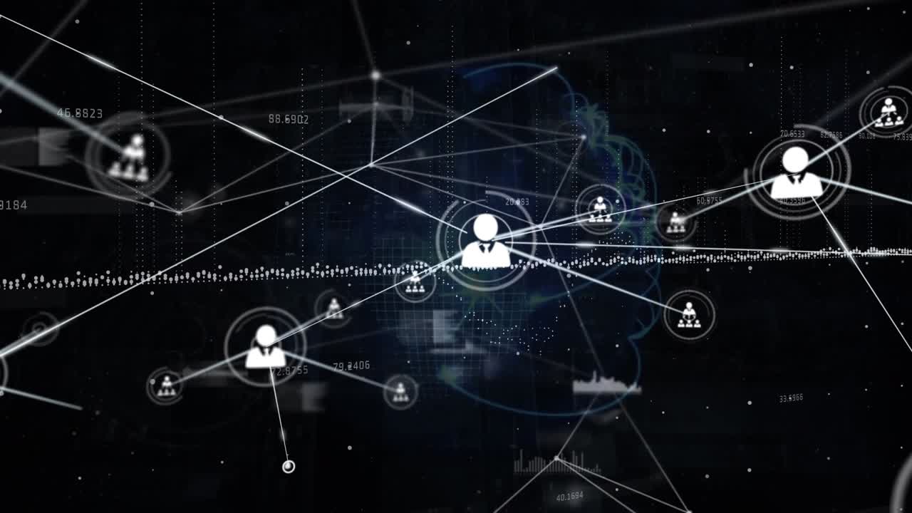 Animation of network of connections with icons over network of connections