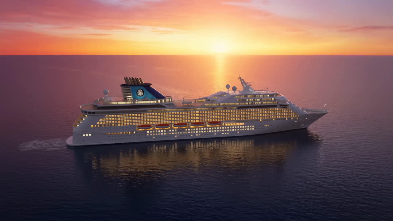 Crucero de lujo navegando en mar abierto al atardecer