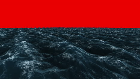 Stormy-blue-ocean-under-red-screen-sky-