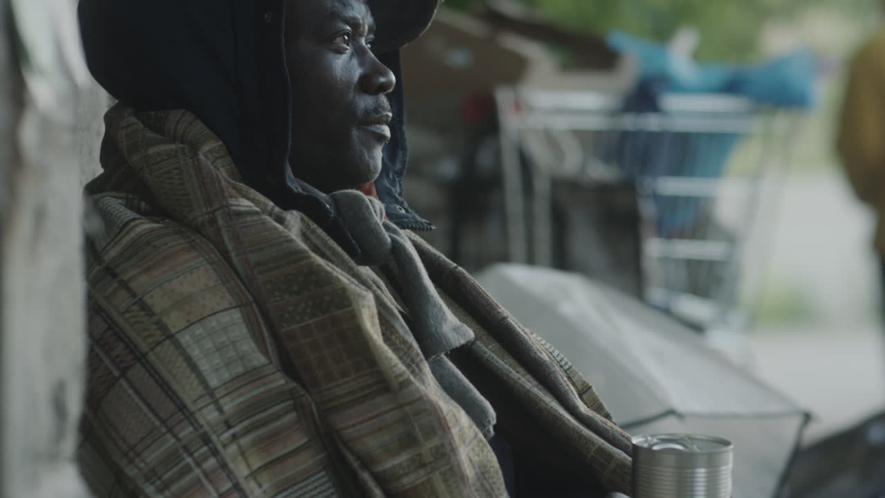 Black Homeless Veteran Begging for Alms