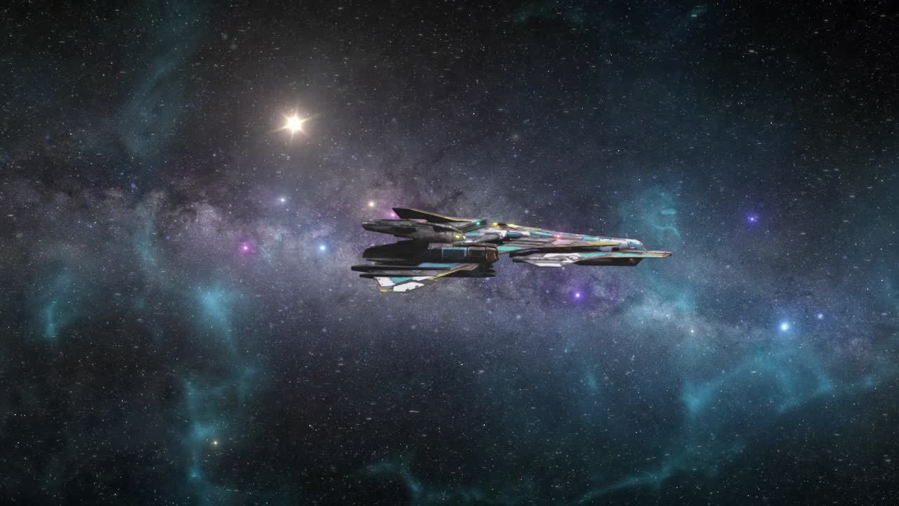 Futuristic Spaceship at Warp - Side