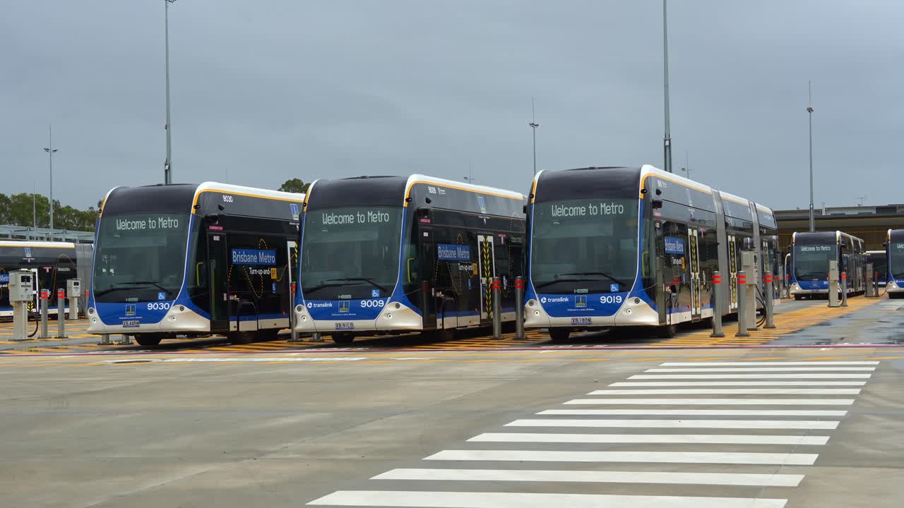 Brisbane Metro Electric Buses at Charging Station