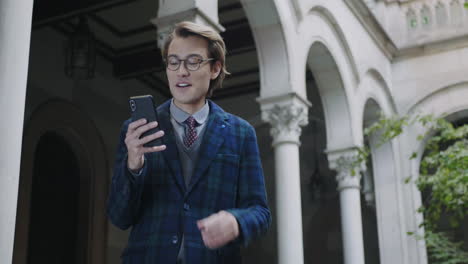 student using mobile phone for video call