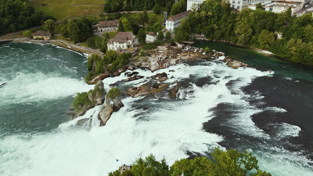 Aerial view of Rhine Falls in Schaffhausen, Switzerland