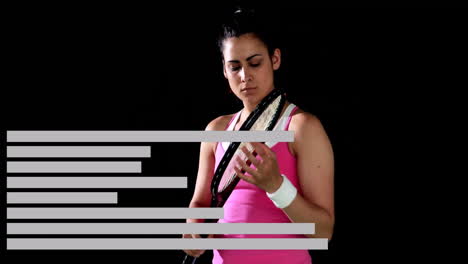 Holding-tennis-racket,-woman-with-pink-top-over-horizontal-bar-animation