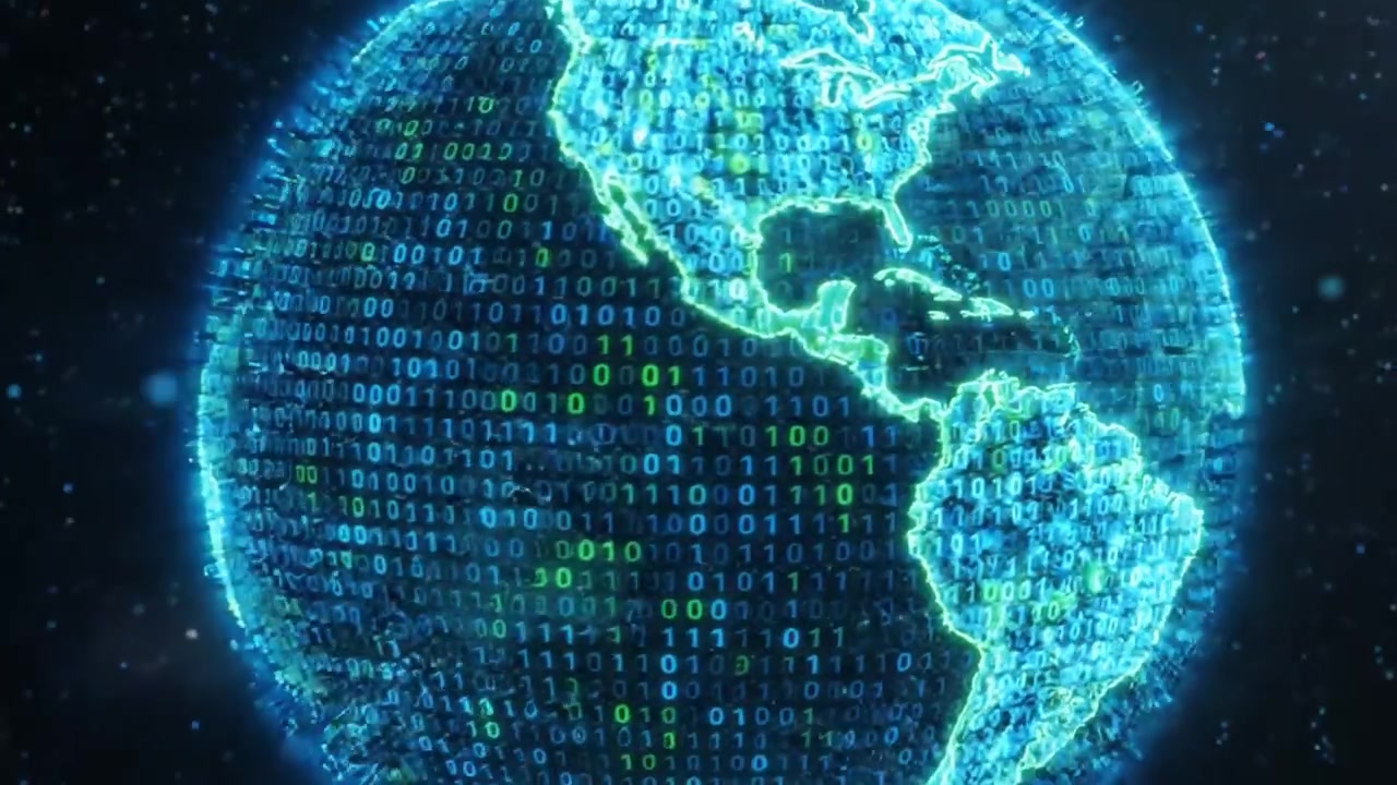 A Digital Representation of Earth: A Stunning Visualization of Our Planet Surrounded by a Sea of Binary Code, Highlighting the Fusion of Nature and Technology