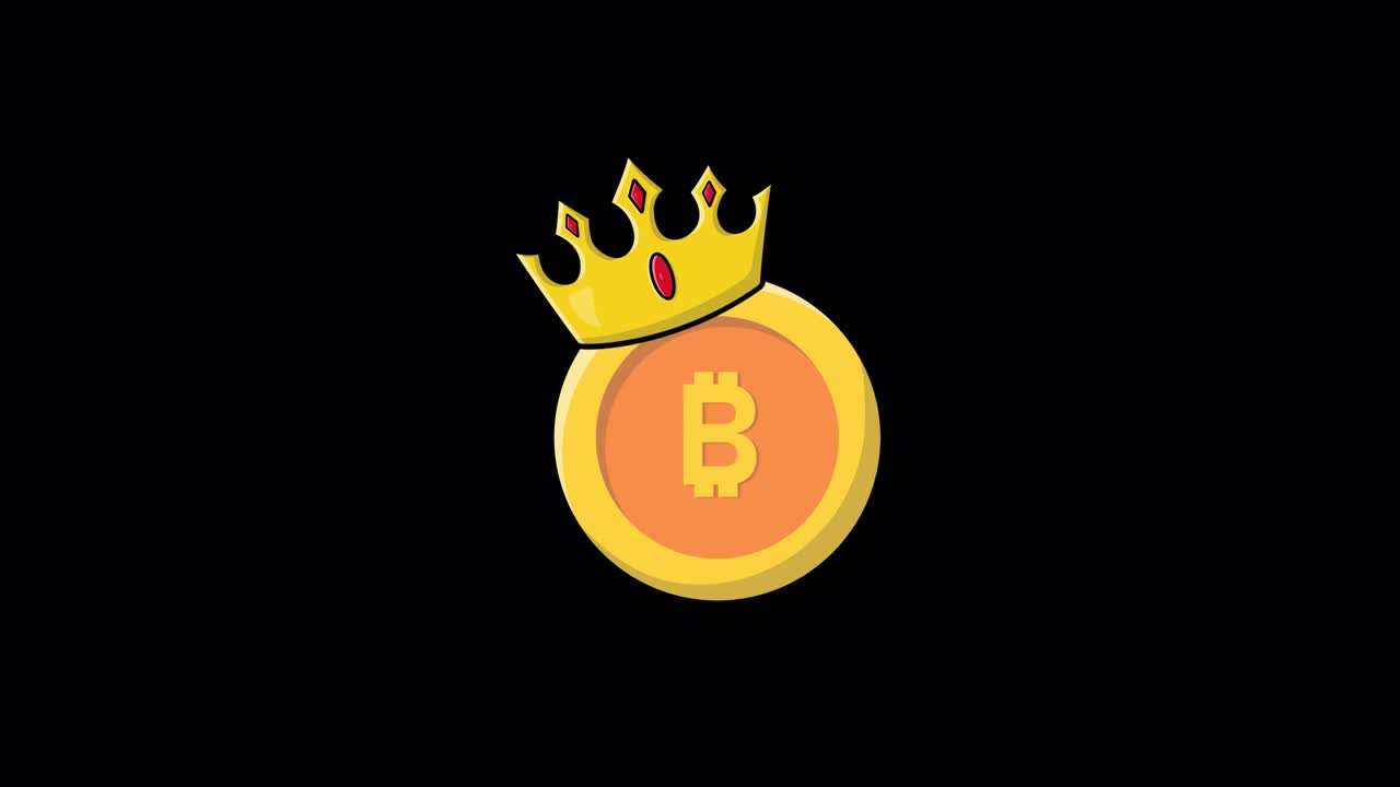 Animated Bitcoin Coin with Crown on Black Background