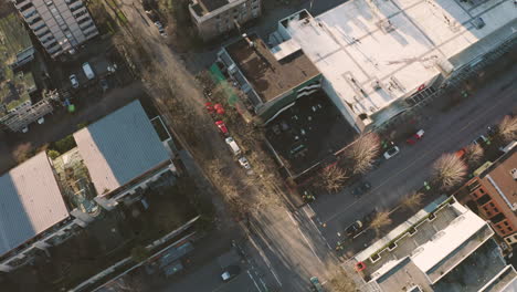 Aerial-flying-over-a-downtown-city-block-in-Vancouver