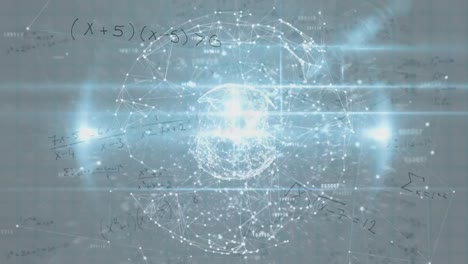 globo de red de conexiones contra ecuaciones matemáticas flotando contra un fondo gris