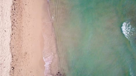 aerial bird eye view of green foaming ocean waves crashing against the coast