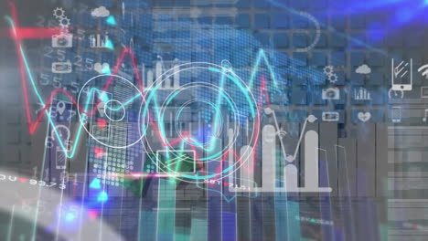 animación del escaneo del alcance sobre el procesamiento de datos y cuadrados sobre fondo blanco.