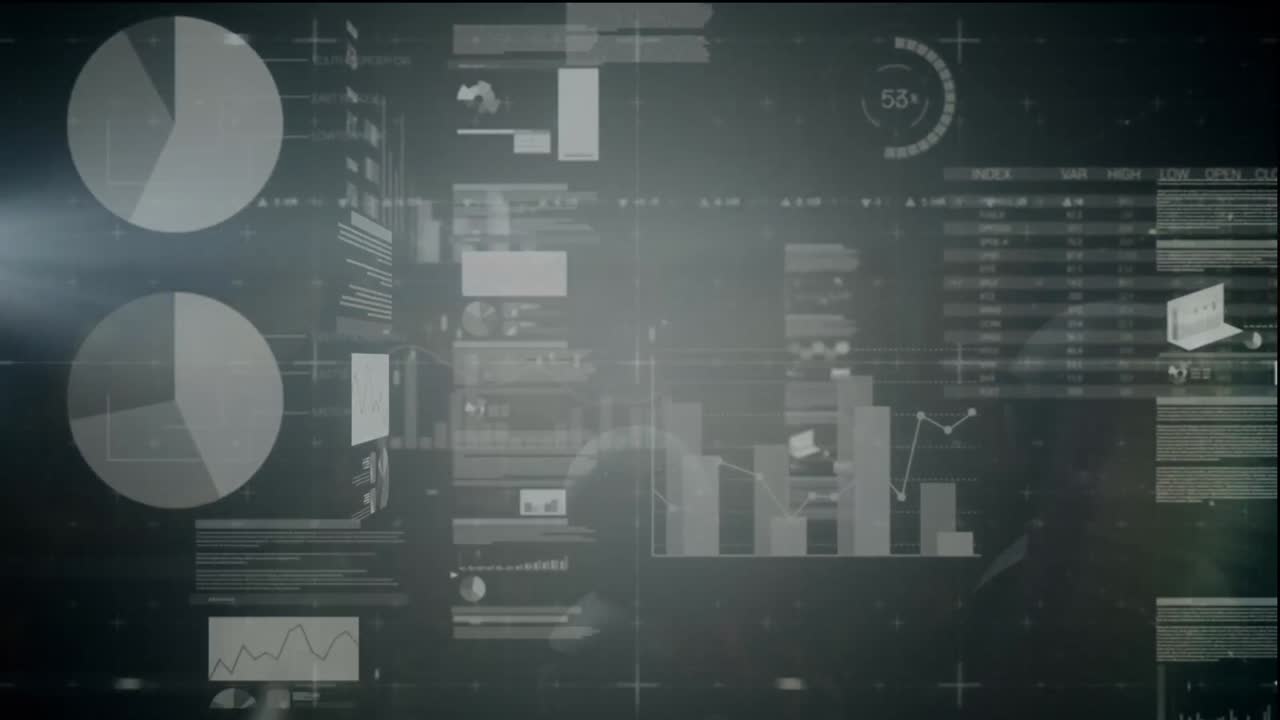 animación del procesamiento de datos financieros sobre un fondo negro