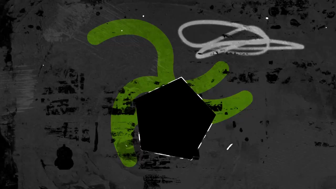 Sfondo dinamico di motion graphics con graffiti urbani e cornice pentagonale