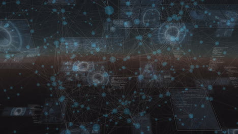 animación de la red de conexiones y procesamiento de datos sobre fondo negro