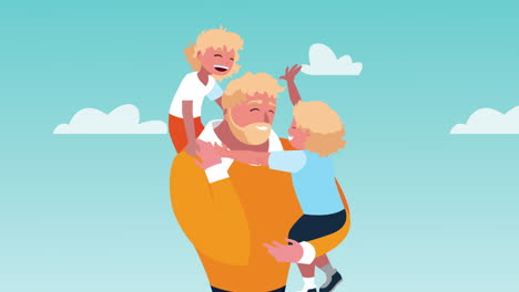 happy fathers day celebration with blond father lifting sons