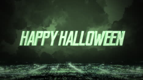 happy halloween with mystical green sky and light of night city