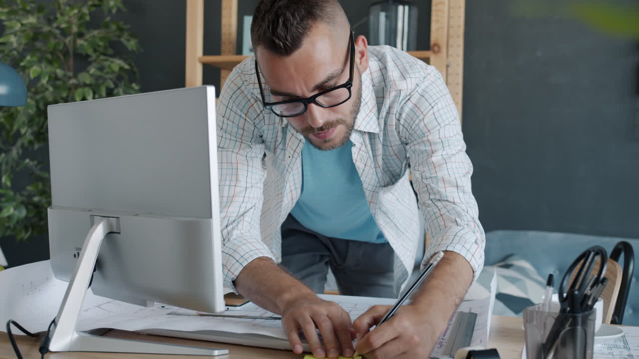 arquitecto trabajando en planos