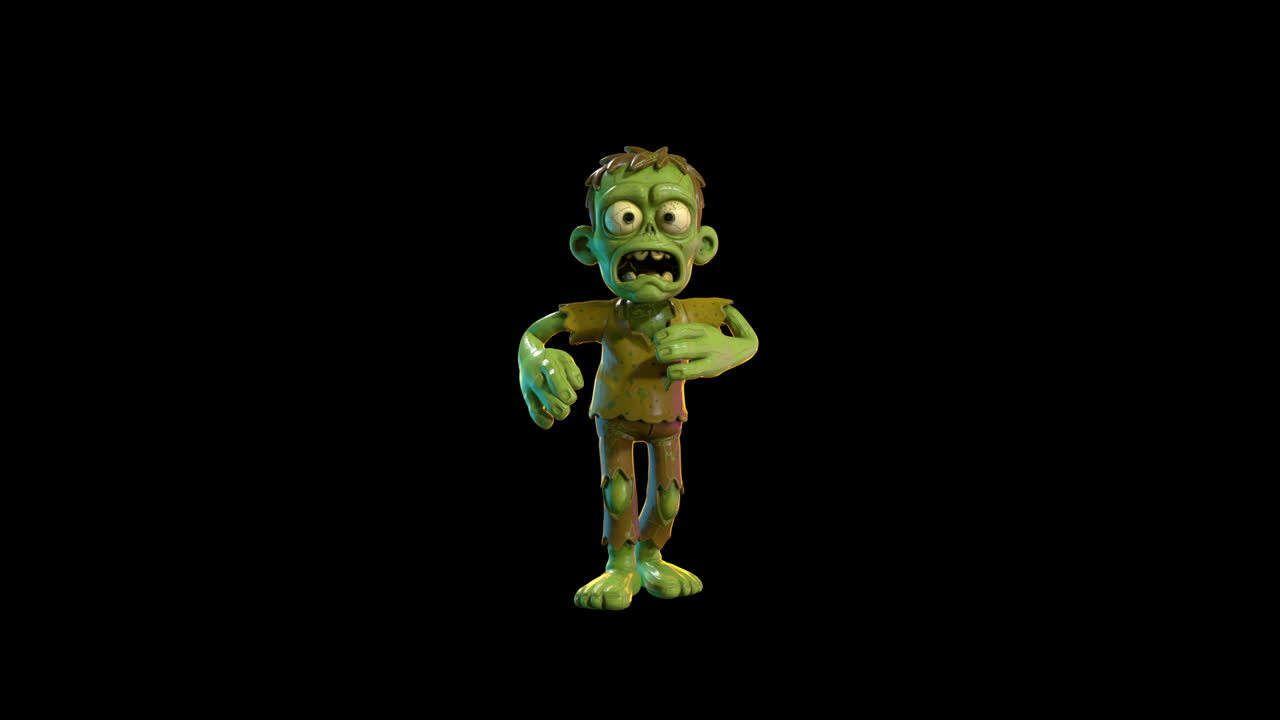 Divertente personaggio zombie in stile cartone animato che compie diverse azioni