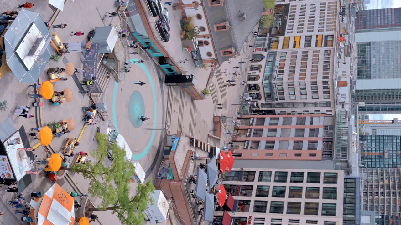 Frankfurt, Germany - November 13, 2022: Aerial view of the Hauptwache plaza in the city centre. Vertical